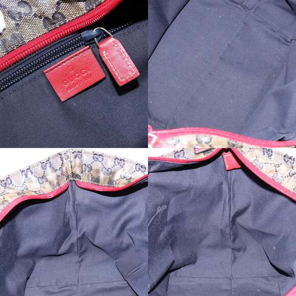 GUCCI GG Crystal Sherry Line Tote Bag Coated Canvas Red Navy - Picture 12 of 13